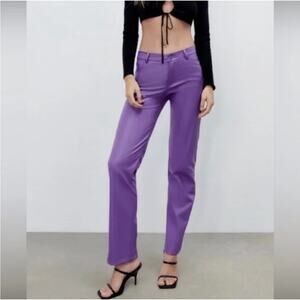 Zara Purple Faux Leather Pants Straight Leg Size M Vegan Leather Trousers